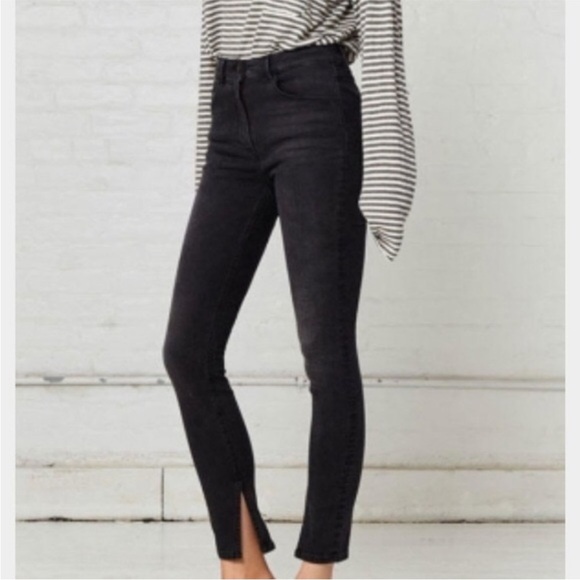 J Brand Mid Rise Split Straight Black Jeans - Picture 1 of 5